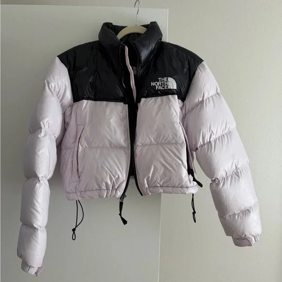 The North Face Women's Black and Light Pink Puffer Jacket Cropped - Picture 2 of 5